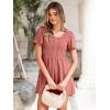 imageSimplee Womens Summer Short Sleeve Romper Casual Loose Decorative Button Smocked Dressy Shorts Jumper Jumpsuit 2025Rust Red