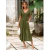 imageSimplee Womens Summer Smocked Flowy Dress  Casual Flutter Sleeve Tiered Boho Maxi Dresses with PocketsArmy Green