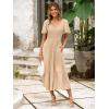 imageSimplee Womens Summer Smocked Flowy Dress  Casual Flutter Sleeve Tiered Boho Maxi Dresses with PocketsBeige