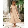 imageSimplee Womens Summer Smocked Flowy Dress  Casual Flutter Sleeve Tiered Boho Maxi Dresses with PocketsBeige