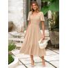 imageSimplee Womens Summer Smocked Flowy Dress  Casual Flutter Sleeve Tiered Boho Maxi Dresses with PocketsBeige