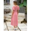 imageSimplee Womens Summer Smocked Flowy Dress  Casual Flutter Sleeve Tiered Boho Maxi Dresses with PocketsDark Pink