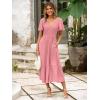 imageSimplee Womens Summer Smocked Flowy Dress  Casual Flutter Sleeve Tiered Boho Maxi Dresses with PocketsDark Pink