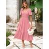 imageSimplee Womens Summer Smocked Flowy Dress  Casual Flutter Sleeve Tiered Boho Maxi Dresses with PocketsDark Pink