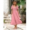 imageSimplee Womens Summer Smocked Flowy Dress  Casual Flutter Sleeve Tiered Boho Maxi Dresses with PocketsDark Pink