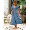 imageSimplee Womens Summer Smocked Flowy Dress  Casual Flutter Sleeve Tiered Boho Maxi Dresses with PocketsDusty Blue