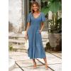 imageSimplee Womens Summer Smocked Flowy Dress  Casual Flutter Sleeve Tiered Boho Maxi Dresses with PocketsDusty Blue