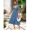 imageSimplee Womens Summer Smocked Flowy Dress  Casual Flutter Sleeve Tiered Boho Maxi Dresses with PocketsDusty Blue