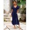 imageSimplee Womens Summer Smocked Flowy Dress  Casual Flutter Sleeve Tiered Boho Maxi Dresses with PocketsNavy Blue