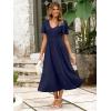 imageSimplee Womens Summer Smocked Flowy Dress  Casual Flutter Sleeve Tiered Boho Maxi Dresses with PocketsNavy Blue
