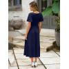 imageSimplee Womens Summer Smocked Flowy Dress  Casual Flutter Sleeve Tiered Boho Maxi Dresses with PocketsNavy Blue