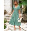 imageSimplee Womens Summer Smocked Flowy Dress  Casual Flutter Sleeve Tiered Boho Maxi Dresses with PocketsSage Green
