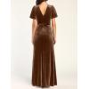 imageSimplee Womens Twist Front V Neck Velvet Maxi Dress Short Sleeve Fall Wedding Guest Long Semi Formal Dress with Slit