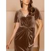 imageSimplee Womens Twist Front V Neck Velvet Maxi Dress Short Sleeve Fall Wedding Guest Long Semi Formal Dress with Slit