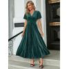 imageSimplee Womens V Neck Velvet Maxi Dress Short Sleeve Empire Waist Long Formal Dress for Wedding Guest4blue Green
