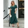 imageSimplee Womens V Neck Velvet Maxi Dress Short Sleeve Empire Waist Long Formal Dress for Wedding Guest4blue Green