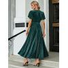 imageSimplee Womens V Neck Velvet Maxi Dress Short Sleeve Empire Waist Long Formal Dress for Wedding Guest4blue Green