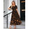 imageSimplee Womens V Neck Velvet Maxi Dress Short Sleeve Empire Waist Long Formal Dress for Wedding Guest4brown Floral