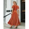 imageSimplee Womens V Neck Velvet Maxi Dress Short Sleeve Empire Waist Long Formal Dress for Wedding Guest4burnt Orange