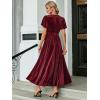 imageSimplee Womens V Neck Velvet Maxi Dress Short Sleeve Empire Waist Long Formal Dress for Wedding Guest4dark Pink