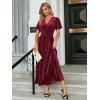 imageSimplee Womens V Neck Velvet Maxi Dress Short Sleeve Empire Waist Long Formal Dress for Wedding Guest4dark Pink