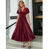 imageSimplee Womens V Neck Velvet Maxi Dress Short Sleeve Empire Waist Long Formal Dress for Wedding Guest4dark Pink