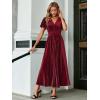 imageSimplee Womens V Neck Velvet Maxi Dress Short Sleeve Empire Waist Long Formal Dress for Wedding Guest4dark Pink