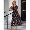 imageSimplee Womens V Neck Velvet Maxi Dress Short Sleeve Empire Waist Long Formal Dress for Wedding Guest4dark Purple Floral