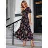 imageSimplee Womens V Neck Velvet Maxi Dress Short Sleeve Empire Waist Long Formal Dress for Wedding Guest4dark Purple Floral
