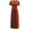 imageSimplee Womens V Neck Velvet Maxi Dress Short Sleeve Empire Waist Long Formal Dress for Wedding Guest4earthy Orange
