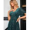 imageSimplee Womens V Neck Velvet Maxi Dress Short Sleeve Empire Waist Long Formal Dress for Wedding Guest4green Floral