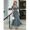 imageSimplee Womens V Neck Velvet Maxi Dress Short Sleeve Empire Waist Long Formal Dress for Wedding Guest4grey Blue