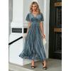 imageSimplee Womens V Neck Velvet Maxi Dress Short Sleeve Empire Waist Long Formal Dress for Wedding Guest4grey Blue