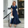 imageSimplee Womens V Neck Velvet Maxi Dress Short Sleeve Empire Waist Long Formal Dress for Wedding Guest4navy Blue