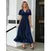 imageSimplee Womens V Neck Velvet Maxi Dress Short Sleeve Empire Waist Long Formal Dress for Wedding Guest4navy Blue