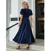 imageSimplee Womens V Neck Velvet Maxi Dress Short Sleeve Empire Waist Long Formal Dress for Wedding Guest4navy Blue