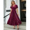 imageSimplee Womens V Neck Velvet Maxi Dress Short Sleeve Empire Waist Long Formal Dress for Wedding Guest4pinkish Purple
