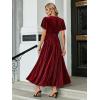 imageSimplee Womens V Neck Velvet Maxi Dress Short Sleeve Empire Waist Long Formal Dress for Wedding Guest4wine Red