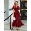 imageSimplee Womens V Neck Velvet Maxi Dress Short Sleeve Empire Waist Long Formal Dress for Wedding Guest4wine Red