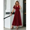 imageSimplee Womens V Neck Velvet Maxi Dress Short Sleeve Empire Waist Long Formal Dress for Wedding Guest4wine Red