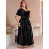imageSimplee Womens V Neck Velvet Maxi Dress Short Sleeve Empire Waist Long Formal Dress for Wedding GuestPblack