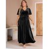 imageSimplee Womens V Neck Velvet Maxi Dress Short Sleeve Empire Waist Long Formal Dress for Wedding GuestPblack