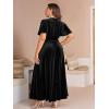 imageSimplee Womens V Neck Velvet Maxi Dress Short Sleeve Empire Waist Long Formal Dress for Wedding GuestPblack