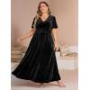 imageSimplee Womens V Neck Velvet Maxi Dress Short Sleeve Empire Waist Long Formal Dress for Wedding GuestPblack