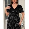 imageSimplee Womens V Neck Velvet Maxi Dress Short Sleeve Empire Waist Long Formal Dress for Wedding GuestPblack2