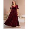 imageSimplee Womens V Neck Velvet Maxi Dress Short Sleeve Empire Waist Long Formal Dress for Wedding GuestPburgundy