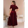 imageSimplee Womens V Neck Velvet Maxi Dress Short Sleeve Empire Waist Long Formal Dress for Wedding GuestPburgundy
