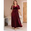 imageSimplee Womens V Neck Velvet Maxi Dress Short Sleeve Empire Waist Long Formal Dress for Wedding GuestPburgundy