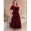 imageSimplee Womens V Neck Velvet Maxi Dress Short Sleeve Empire Waist Long Formal Dress for Wedding GuestPburgundy