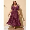 imageSimplee Womens V Neck Velvet Maxi Dress Short Sleeve Empire Waist Long Formal Dress for Wedding GuestPburgundy2